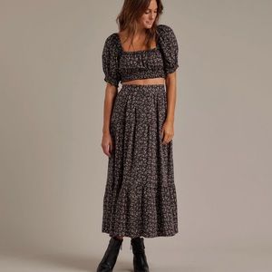 Rylee & Cru sazan top| dark floral and joelle skirt | dark floral